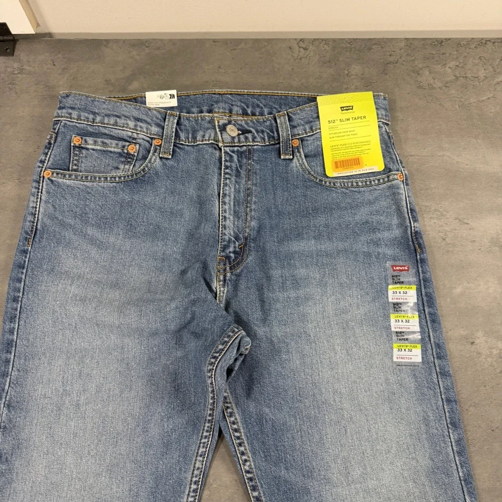 Levi's Jeans Mens 33x32 512 Slim Taper Light Wash Blue Levi's Flex Stretch NEW